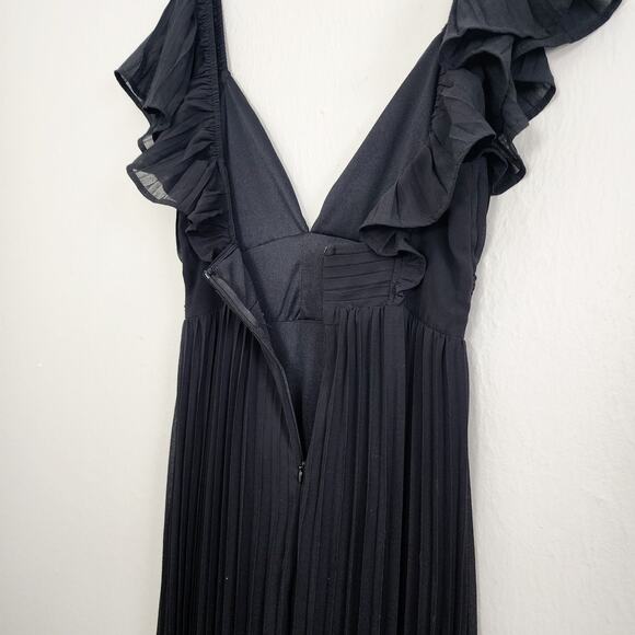 NEW Lulus Ideal Occasion Black Pleated Flutter Sleeve Backless Maxi Dress - Picture 11 of 13